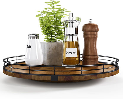 Farmhouse Oak 13" Lazy Susan Turntable Organizer for Cabinet, Round Wooden Lazy Susan Organization and Storage for Dining Table, Pantry, Kitchen, Countertop, Cupboard,Home Decor, Walnut Wood
