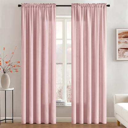 MIULEE Baby Pink Privacy Sheer Curtains That Let Light in 90 Inches Long Non-See-Through Semi Sheer Curtain Light Filtering Window Curtains Drapes for Living Room Bedroom 2 Panels Set 42 X 90
