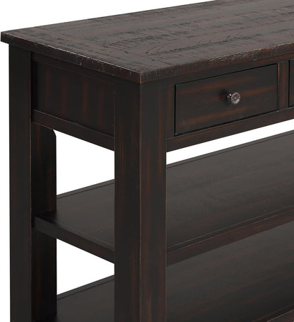 Farmhouse Wood Entryway Console Table 48-Inch Modern Sofa Entry Table with Drawers and Storage Shelves for Entrance Living Room (Black)