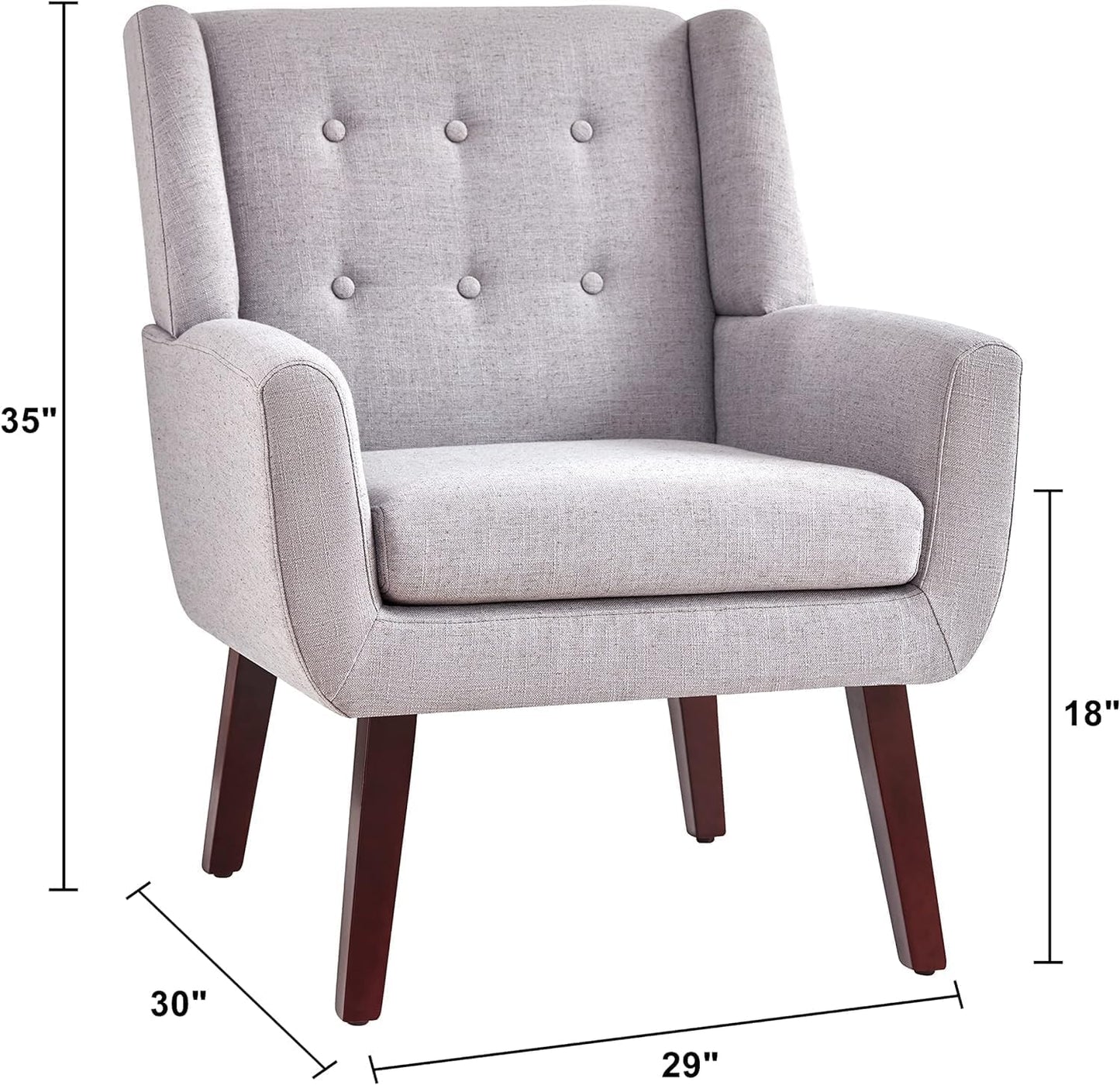 HUIMO Accent Chairs Set of 4, Upholstered Button Tufted Armchair, Linen Fabric Sofa Chairs for Bedroom, Living Room, Mid Century Modern Comfy Reading Chair (4, Light Grey)