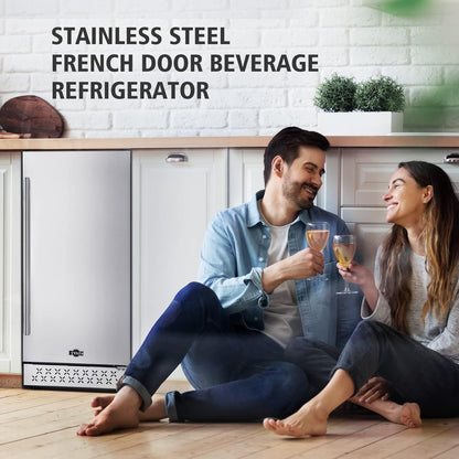 Tylza Beverage Refrigerator 15 Inch Wide, Mini Fridge Stainless Steel Under Counter Beverage Cooler, 130 Cans Beer Fridge with Built-in and Freestanding Beverage Fridge