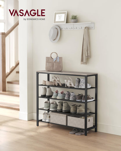 VASAGLE INDESTIC Shoe Rack, Organizer for Closet with 4 Mesh Shelves and Large Top for Bags