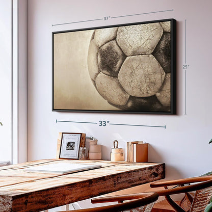 Elephant Stock Worn Soccer Ball Wall Art - Horizontal Framed Canvas - 1-Piece Living Room Wall Decor - Photography sports Canvas Print - Brown and Gray Decor for Wall - 37" X 25"