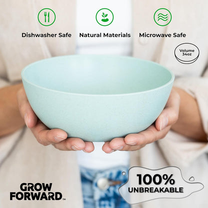 Grow Forward Premium Wheat Straw Bowls - 34oz Microwave Safe Plastic Cereal Bowls Set of 8 for Kitchen, Camping, RV, Dessert, Snack, Soup, Salad, Fruit - Reusable, Unbreakable & BPA Free - Tropical