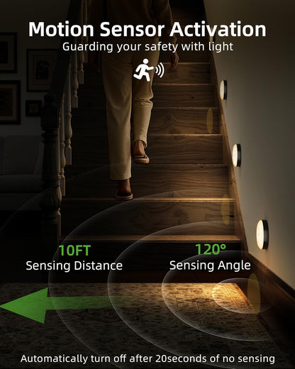 EZVALO Under Cabinet Lighting,1000mAh Rechargeable Puck Lights with Remote,3 Color Temps & 12 RGB Motion Sensor Closet Lights Indoor, Dimmable Under Counter Lights for Kitchen, Shelf Black (6 Packs)