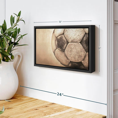 Elephant Stock Worn Soccer Ball Wall Art - Horizontal Framed Canvas - 1-Piece Living Room Wall Decor - Photography sports Canvas Print - Brown and Gray Decor for Wall - 13" X 9"