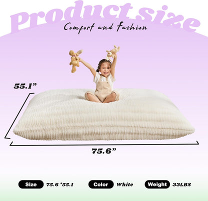 Hobestluk 3 in 1 Bean Bag Chair Giant Bean Bag Chairs for Adults with Ripple Cover Convertible Bean Bag Floor Cushion with Machine Washable Cover for Living Room (Ripple White)