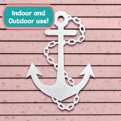 Outdoor Anchor Wall Decor, Nautical Beach House Sign, Weatherproof PVC Anchor with Chain, Ocean Marine Art for Indoor Outdoor Use, 2 Foot