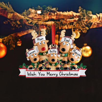 Personalized Deer Christmas Ornaments 2025 Family of 2,3,4,5,6,7,8 Custom Name Reindeer Xmas Ornament with Text,Customized Christmas Decoration Gifts - Family of 4