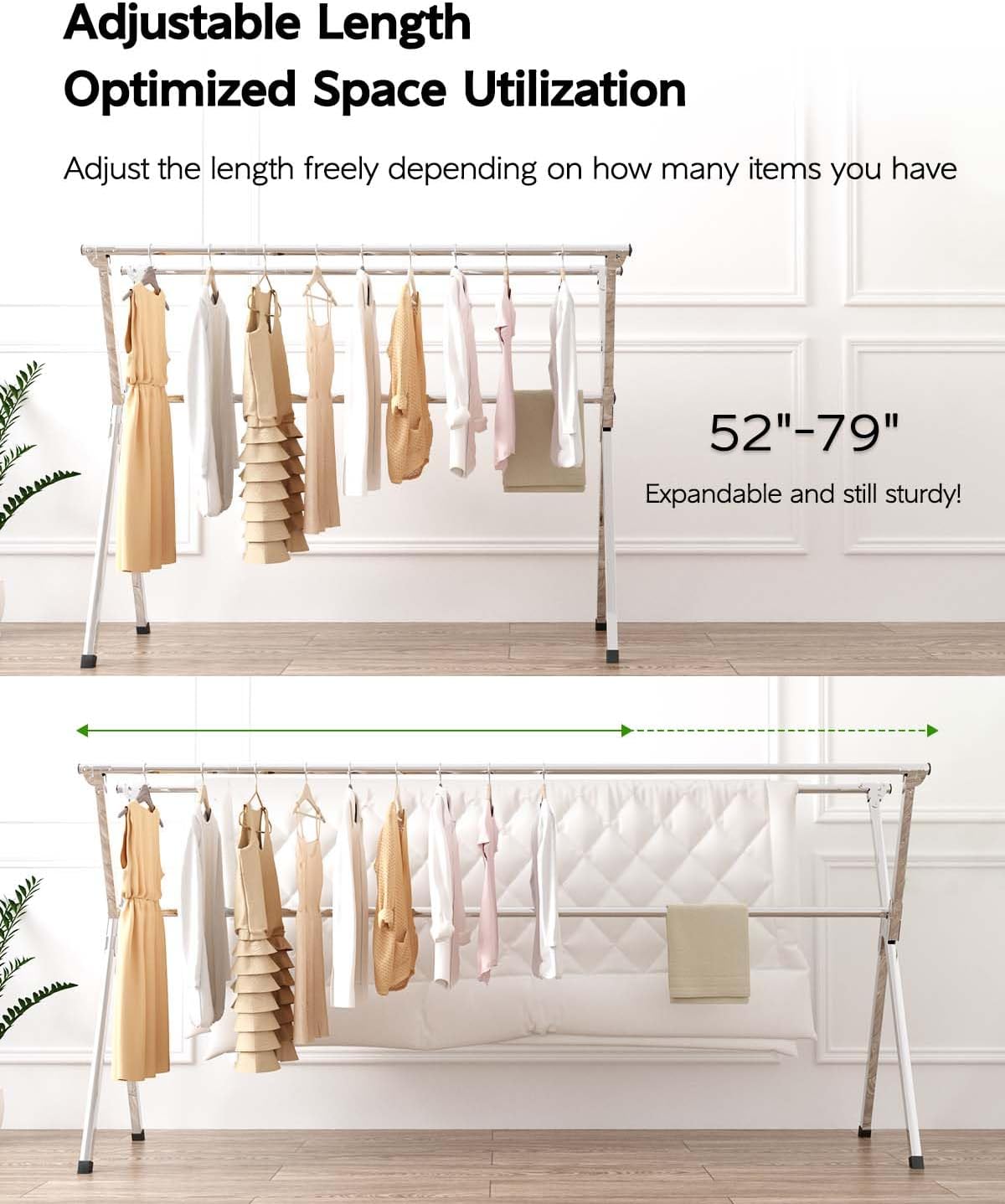 Clothes Drying Rack 79 Inches Folding Indoor Outdoor, Drying Rack Clothing Collapsible, Foldable Laundry Drying Rack, Heavy Duty Stainless Steel Clothesline, Garmet Rack, 20 Hooks 12 Clips