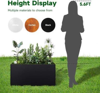 Steel Planter 36" x 12" x 16" Metal Rectangle Outdoor Planter Black Powder Coated Flower Box Metallic Heavy Pot Indoor & Outdoor, Commercial & Residential (L36 x W12 x D16, Black)