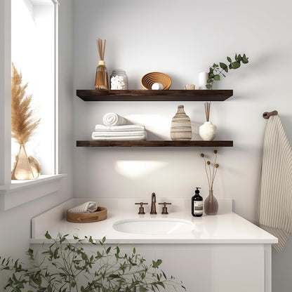 36 Inch Floating Shelves for Wall Rustic Brown Wood Wall Shelves for Bedroom Set of 4