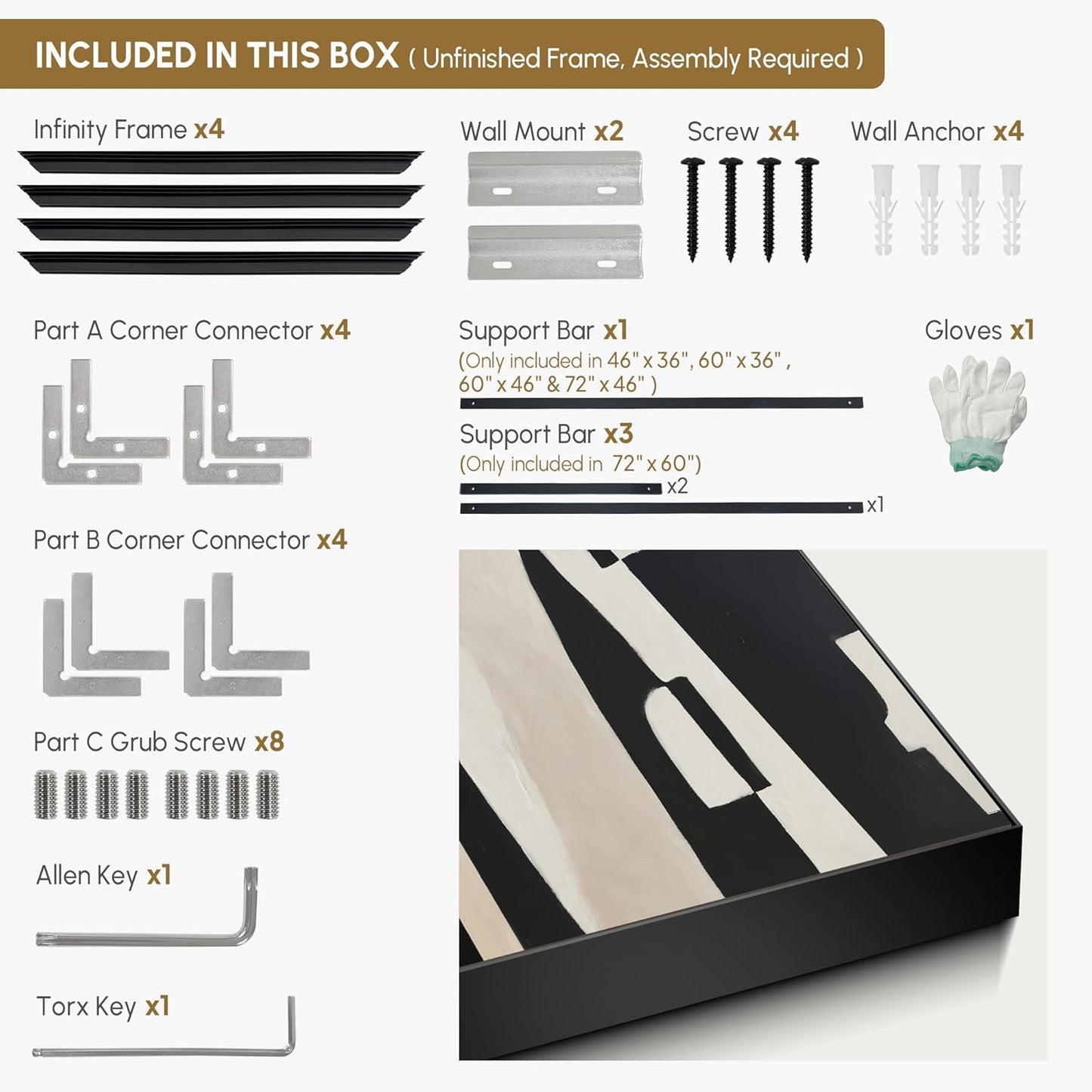 SIGNWIN 46"x60" Extra Large Framed Wall Art Black and White Abstract Geometric Design, Minimalist Modern Print for Home Living Room Bedroom Decor (Frame Assembly Required)