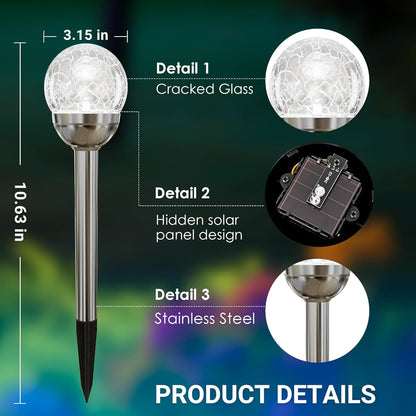 SOLPEX Solar Garden Lights Outdoor, 3 Pack Multi-Color Changing&White 2 Modes Solar Powered Glass Ball Garden Lights Waterproof for Patio Decoration