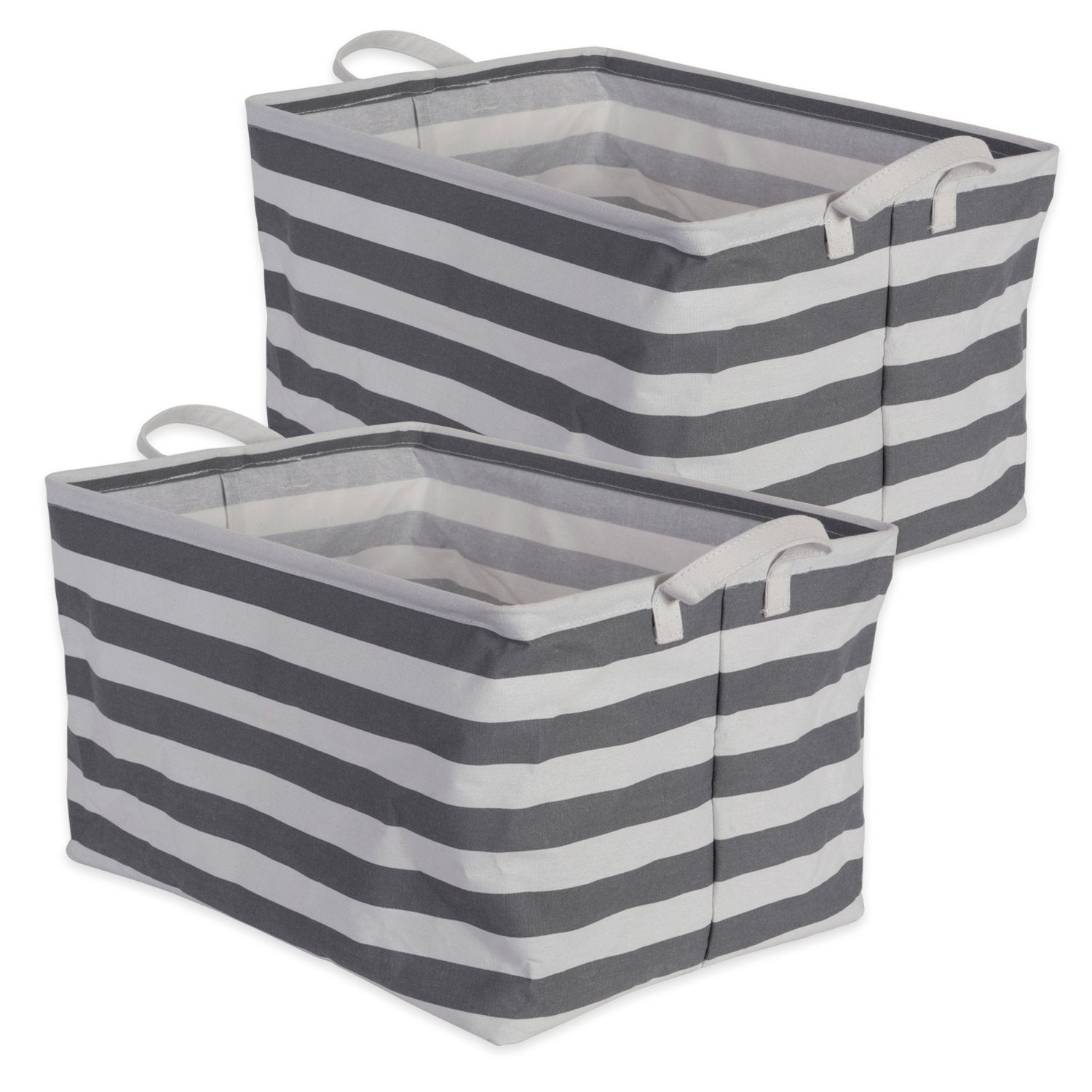 DII Laundry Storage Collection, PE Coated Collapsible Bin with Handles, Gray Stripe, Large Set