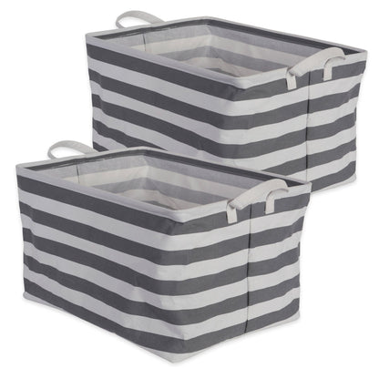 DII Laundry Storage Collection, PE Coated Collapsible Bin with Handles, Gray Stripe, Large Set