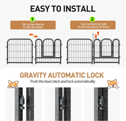 Metal Dog Playpen, 45" Inch Height 8 Panels, Large Dog Fence for Large/Medium/Small Dogs Indoor & Outdoor Bliss, Perfect Dog Pen for Camping, Yard and RV | Black-Silver