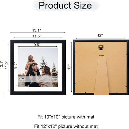 12x12 Picture Frame Set of 4, 12 x 12 Wood Photo Frames with Mat for 10x10 or 30x30cm Diamond Painting Art, Wooden Frame with Real Glass Cover for Wall and Tabletop Display,Black