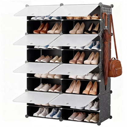 DUMOS 8-Tier Shoe Storage Cabinet with Door, Stackable, 32 Pairs, Black