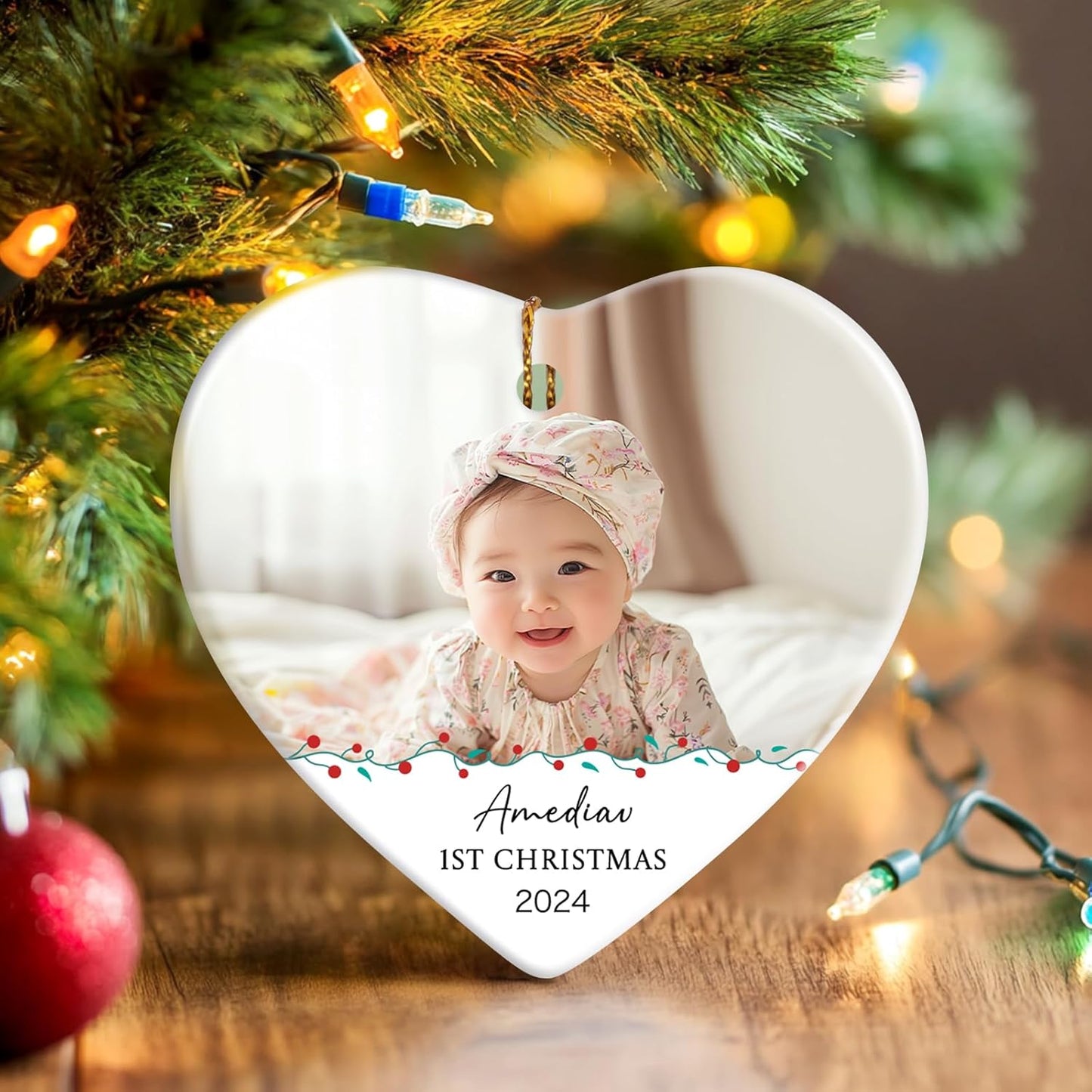 Baby's First Christmas Ornament 2025, Personalized Photo Christmas Ornaments, Custom Name Keepsake Ornament for Newborn Baby, New Baby Gift, Ceramic Christmas Tree Ornament