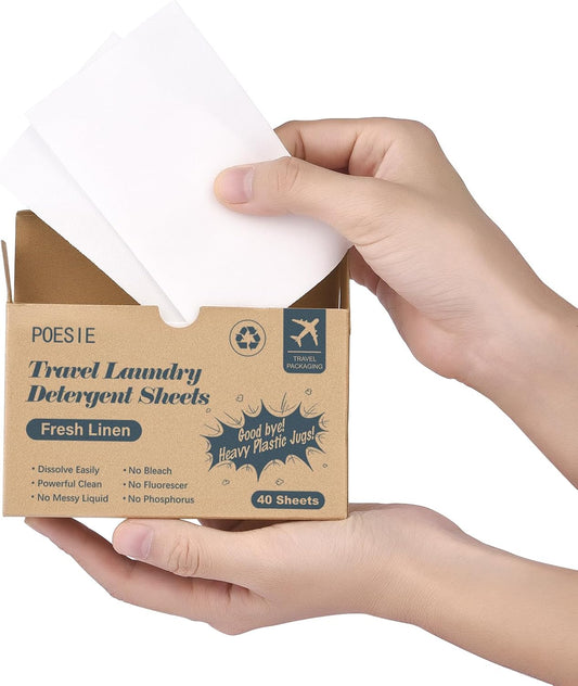 Poesie Travel Laundry Detergent Sheets Fresh Linen 40 Count Liquidless Portable No Waste Laundry