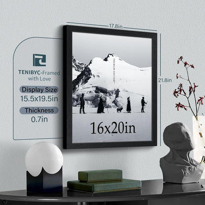 16x20 Picture Frame Set of 3 - Black Woodgrain, Solid Wood, HD Tempered Glass, Wall Gallery Poster Frame