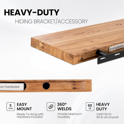 Floating Shelves for Wall, Live Edge 40"W x 9.3"D x 1.5"H Wood Floating Shelf, Set of 2 with Invisible Heavy-Duty Metal Bracket, Deep Floating Shelf for Living Room Kitchen, Natural Finish