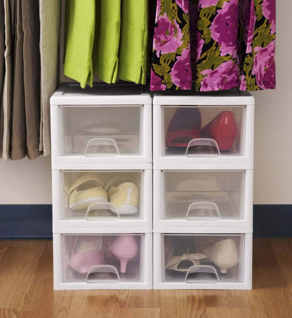 Sterilite 6 Qt Stacking Drawer, Clear Plastic Storage Organizer, 6 Pack
