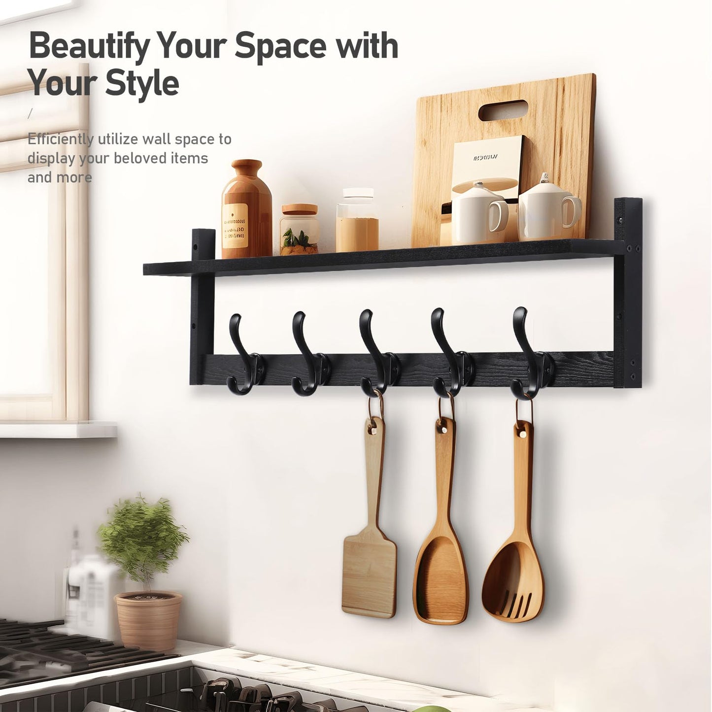 Tatub 29'' Coat Rack Wall Mount with Shelf, Wood Wall Hooks with Storage, Entryway Shelf with 5