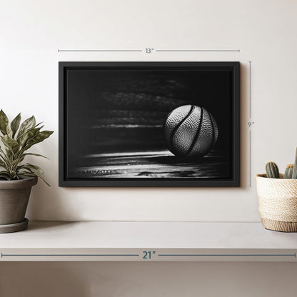 ElephantStock Basketball Wall Art - Horizontal Framed Canvas - 1-Piece Hallway Wall Decor - Photography sports Canvas Print - Black and Gray Decor for Wall - 13" X 9"