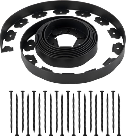 VEVOR Landscape Edging, 20 ft x 2 in Plastic Garden Border Edging with 120 Spikes, No Dig, Flexible Lawn Edgings Roll, UV-Resistant Mini Fence Borders Pathway Edgings for Flower Beds Yard Paver