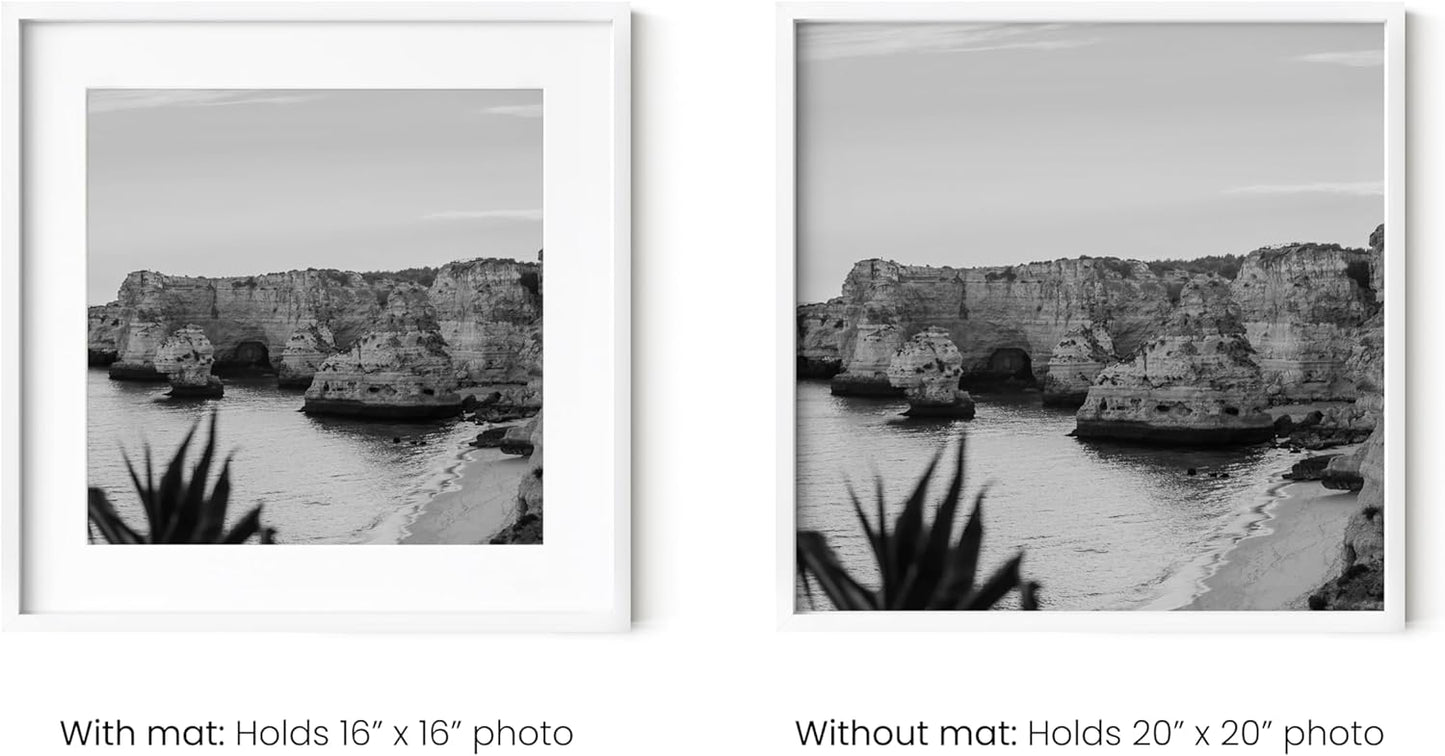 HAUS AND HUES 20x20 White Metal Picture Frames Matted to 16x16 - Features Premium Aluminum & Hanging Hardware, Shatterproof Plexiglass - Ideal for Home, Room, Office (20x20 in, White, Set of 6)