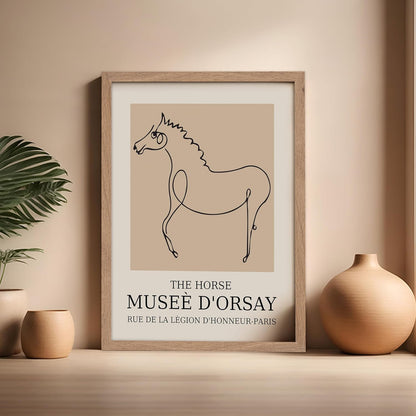 Poster Master Vintage Poster - Retro Minimalist Print - Gift for Artist, Friend - Horse, Line Drawing, Sketch, Abstract - Wall Decor for Living Room, Bedroom, 16x20 Beige Framed