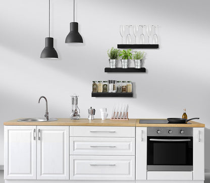 Sorbus Floating Shelves for Wall, Bathroom Shelves Wall Mounted for Kitchen, Bedroom, Bathroom Storage Over Toilet, Hanging Book Shelf for Wall Home Decor Living Room (Black, 3 Pack)