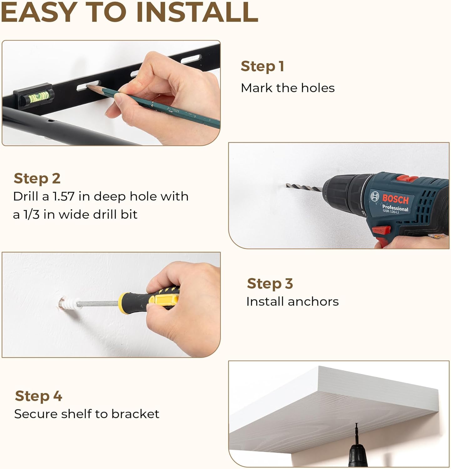 Dreamland 32 Inches Floating Shelves for Wall, 9.3" Deep Long Floating Shelves Set of 2, Large Display & Storage Shelf, Wall Shelf for Bathroom Bedroom Living Room Kitchen Office, White