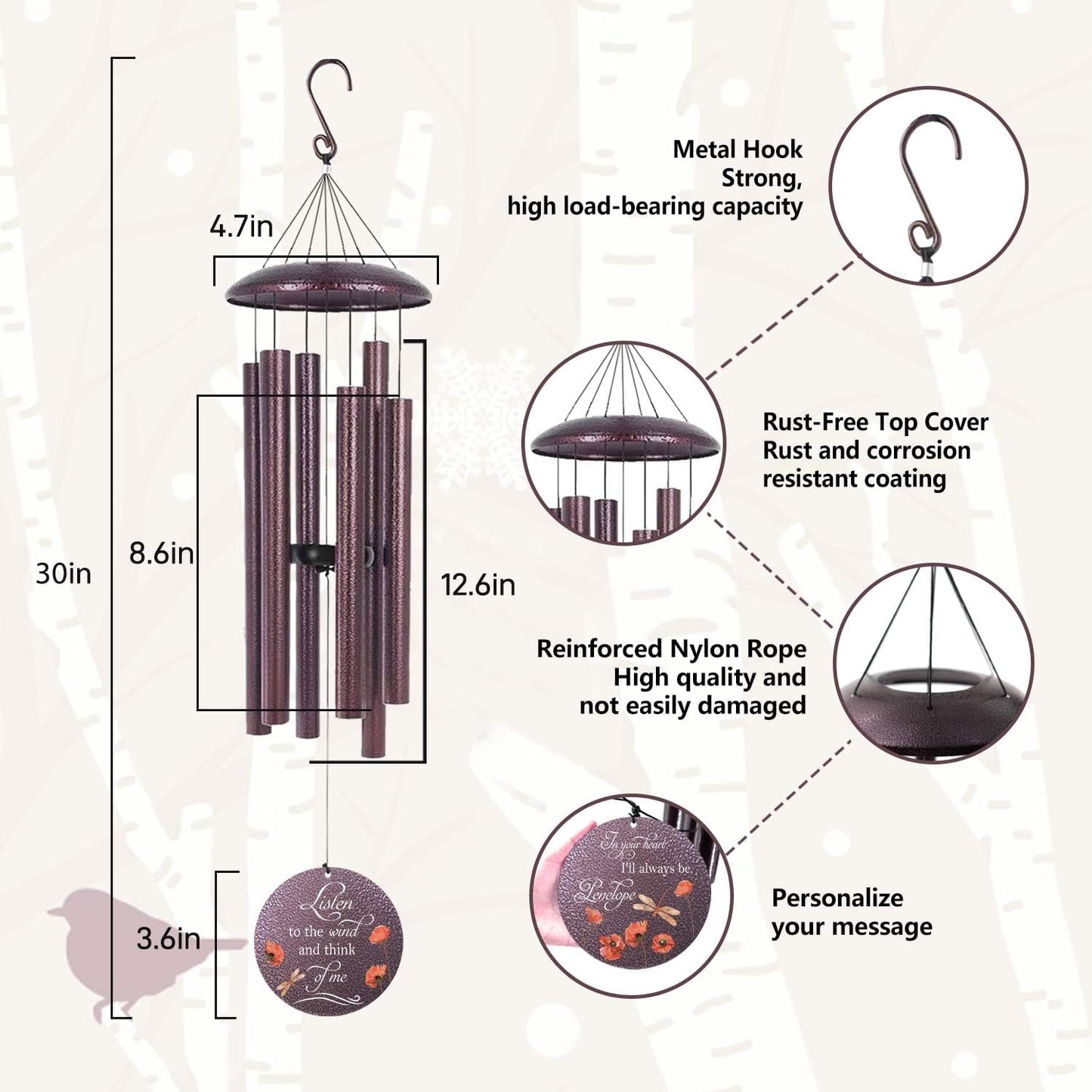 ASTARIN Dragonfly Wind Chimes for Loss of Loved One, Personalized Windchimes in Memory of a Loved One, Bereavement Gifts for Loss of Father Mother, 3 Size Deep Tone Wind Chime