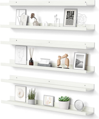 upsimples Floating Shelves for Wall, Wall Shelves for Decor Storage Set of 6, Wall Mounted Wood Shelf for Bedroom, Living Room, Bathroom, Kitchen, 35.5 inch Long Picture Ledge Shelf, White