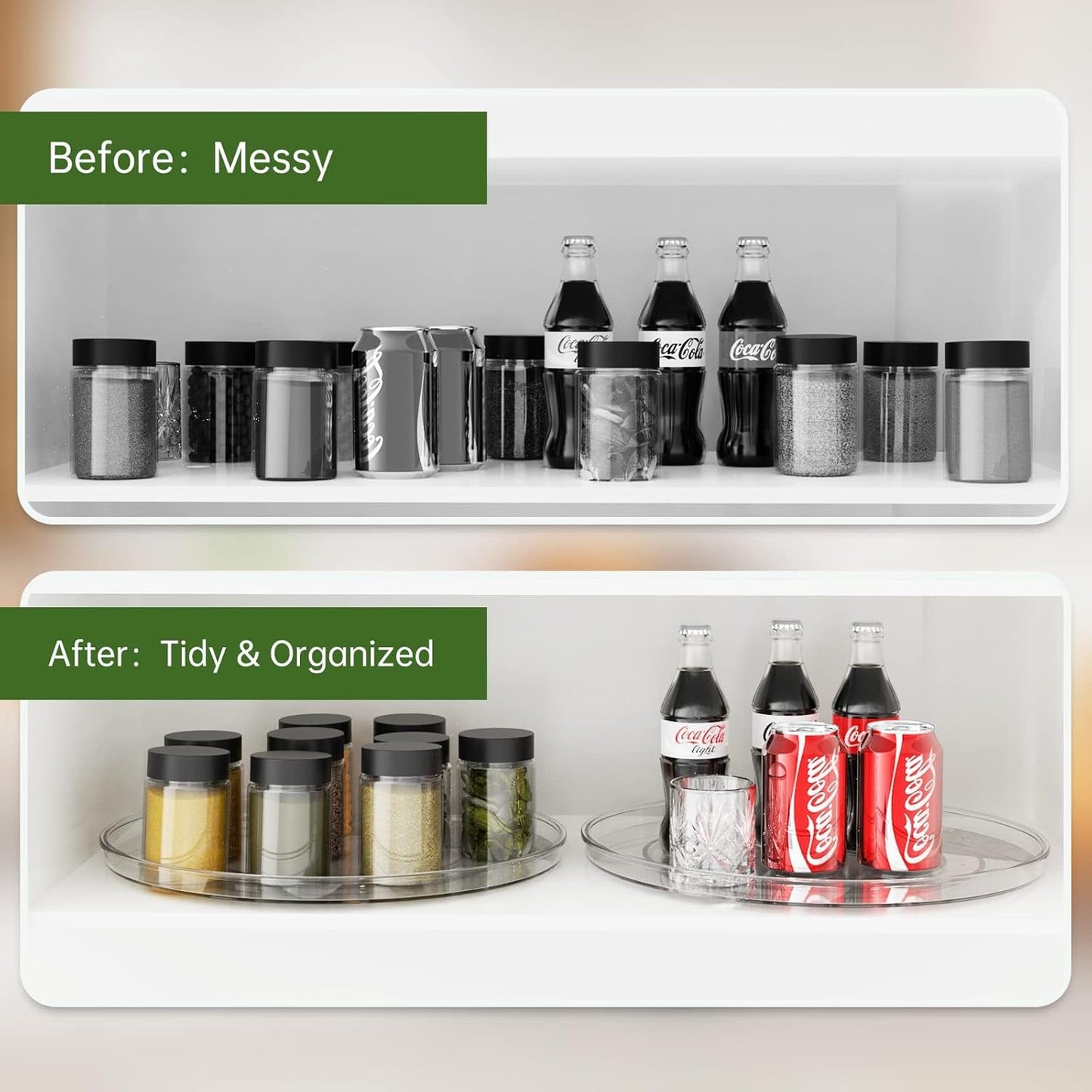URALFA Lazy Susan Organizer for Cabinet 2 Pack, 10.6" Clear Lazy Susan Turntable Rotating Organizer, Plastic Organization and Storage Spinning Spice Rack for Kitchen, Bathroom, Pantry, Fridge, Table
