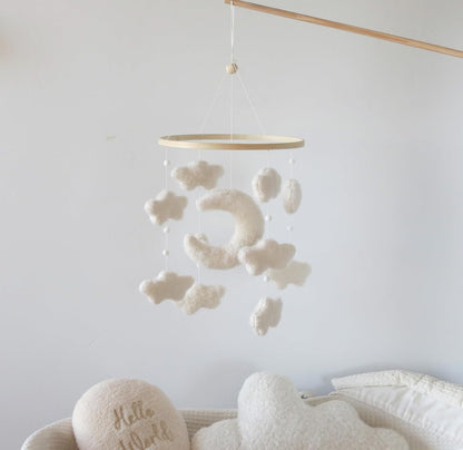 Boucle Cloud Moon Crib Mobile Boho Baby Mobile for Crib Neutral Nursery Mobile for Boys & Girls