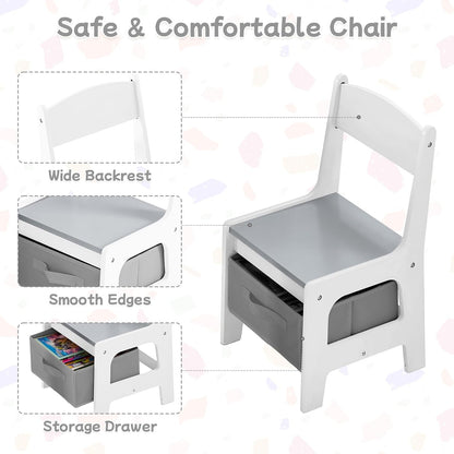 Kids Table and Chair Set, 3 in 1 Wooden Activity Table with Detachable Tabletop, Toddler Table and Chair Set with Storage Drawer, Kids Play Table for Children Art, Craft, Eating, Learning