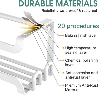 LUCYCAZ 2 Pack Wall Mounted Spice Rack with 16 Hooks, Spice Organizer Shelf for Stove Cabinet Pantry Door,Screw or Adhesive Spice Shelf Hanging Wall Spice Rack in Kitchen and RV (White, 2 PACK)