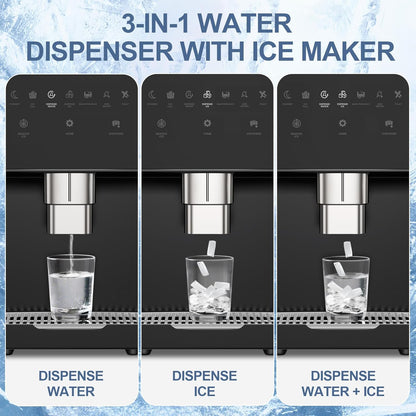 3-in-1 Nugget Ice Maker with Ice & Water Dispenser - 90Lbs/24H Pellet Chewable Ice, Self-Cleaning Countertop Stainless Steel Ice Machine for Commercial, Office, Kitchen, Party (Quiet Operation)