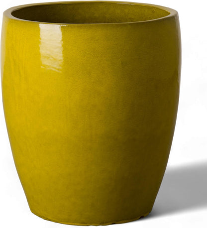 Emissary Bullet 18 in. Mustard Yellow Ceramic Round Planter (18 in. L x 18 in. W x 21 in. H) with Drainage Hole