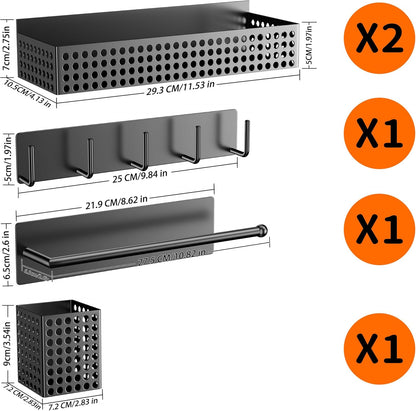 Magnetic Spice Rack for Refrigerator 2 Tiers and Paper Towel Holder and Utensil Holder, Magnetic Refrigerator Organizer, Strong Magnetic Fridge Shelf, Side Fridge Storage Rack for Kitchen