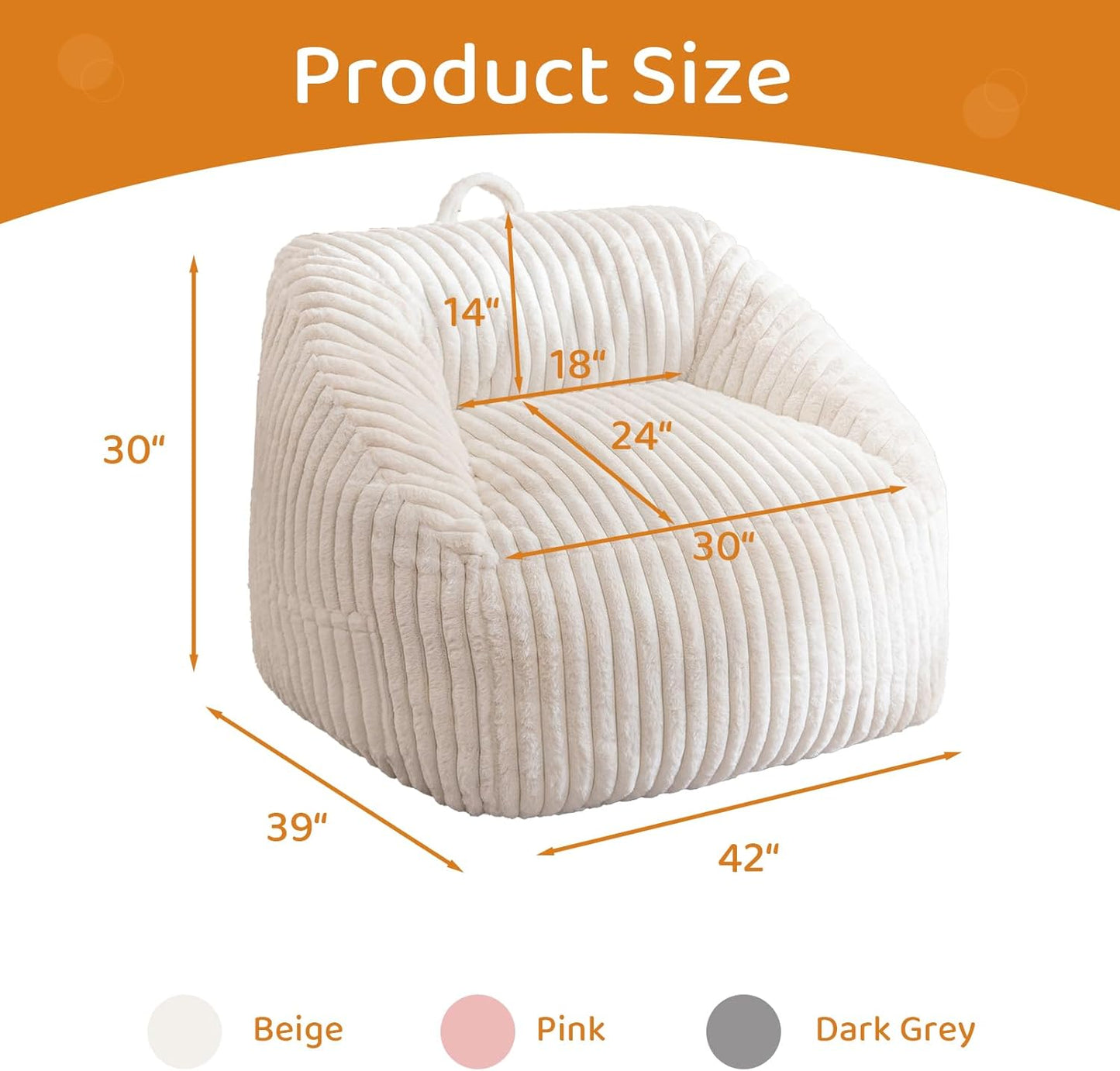 BYBYME Giant Bean Bag Chair for Adults and Kids, Large Comfy Cozy Beanbag, Floor Sofa for Teens, Living Room, Gaming, Reading, Beige