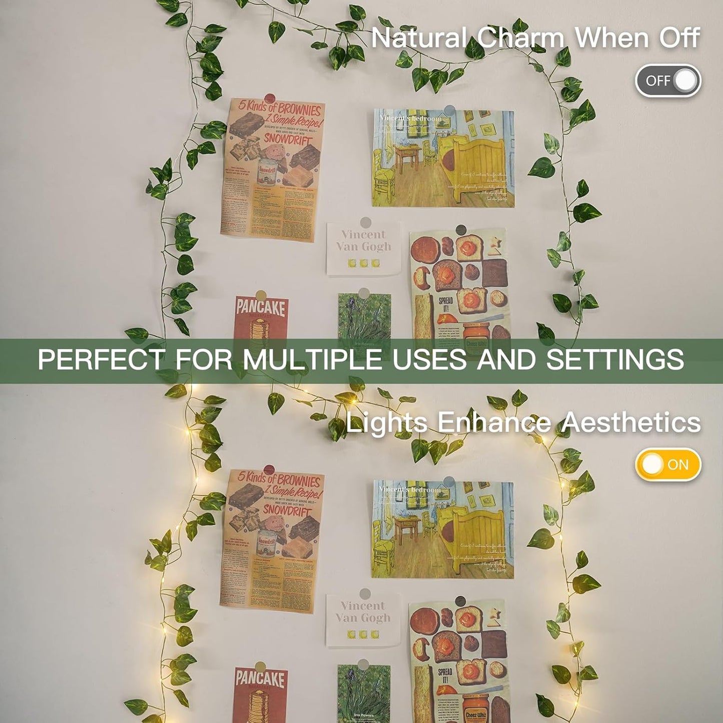 suddus Vine with Fairy Lights Battery Operated, 13.1ft 40 LED Pothos String Lights with Remote, Leaf Lights for Bedroom, Room, Wall, Garden, Party, Wedding Decor(Warm White)