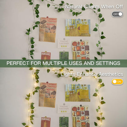 suddus Vine with Fairy Lights Battery Operated, 13.1ft 40 LED Pothos String Lights with Remote, Leaf Lights for Bedroom, Room, Wall, Garden, Party, Wedding Decor(Warm White)