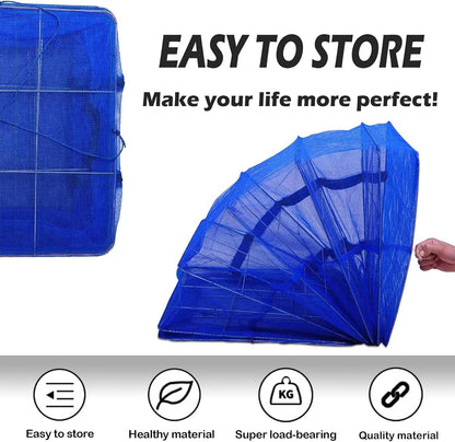 Drying Rack 6 Layers Folding Fish Mesh, Foldable Nylon Netting, Hanging Drying Fish Net, for Shrimp Fish Fruit Vegetables Herb, with Zipper Opening-Blue (37.4X19.6X19.6 in)…