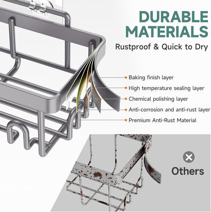 Veken 6-Pack Rustproof & Waterproof Shower Caddy, Adhesive Shelves Rack, Large Capacity Bathroom, College Dorm & Apartment Organizers, No-Drill Wall Mount Living Room & Bedroom Decor, Light Grey