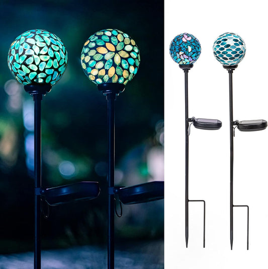 VCUTEKA Solar Lights Outdoor Decorative, Mosaic Solar Garden Light Waterpoof LED Pathway Stake Light for Landscape Lawn Patio Yard Decoration, 2 Pack